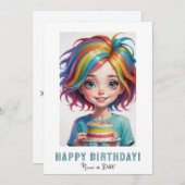 *PHOTO NAME Birthday Card Girl Cake Rainbow 招待状 (正面/裏面)
