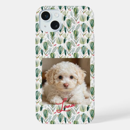 Photo & Name Scandinavian Christmas Sage Green iPhoneケース (裏面)