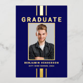 Photo Navy Blue金ゴールド卒業発表 箔招待状 (正面)