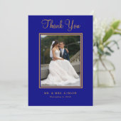 Photo Navy Blue金ゴールド結婚スクリプトのサンキューカード (スタンド正面)