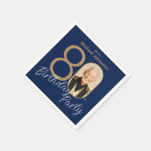 Photo Navy Blue Gold Elegant Custom 80th Birthday スタンダードカクテルナプキン (角)
