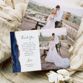 Photo Navy Blue Rose Gold Agate Script Wedding サンキューカード