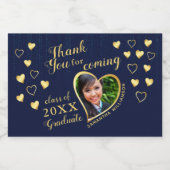 Photo Navy Blue Thank You 2025 Graduation Party スパークリングワインラベル (シングルラベル)