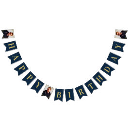 Photo Navy Gold Art Deco Frame Happy Birthday バンティングフラッグ