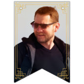 Photo Navy Gold Art Deco Frame Happy Birthday バンティングフラッグ (第1の旗)