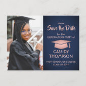 Photo Navy Pink Rose金ゴールド卒業Save the Date ポストカード (正面)