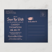 Photo Navy Pink Rose金ゴールド卒業Save the Date ポストカード (裏面)