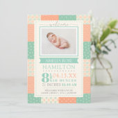 Photo Neutral Quilt Birth Announcement  招待状 (スタンド正面)