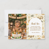 Photo Neutral Safari Animals Wild One First Birthd サンキューカード (正面)