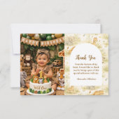 Photo Neutral Safari Wild One Floral First Birthda サンキューカード (正面)