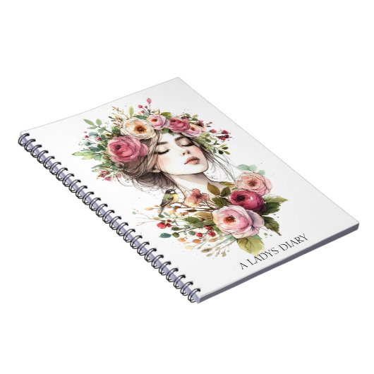 Photo Notebook Diary Women with Roses-Wreath ノートブック (右側)