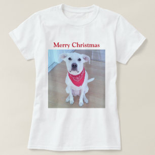 Photo of Cute Dog with おもしろい Ears Red Christmas Tシャツ