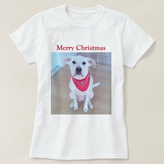 Photo of Cute Dog with おもしろい Ears Red Christmas Tシャツ (デザイン正面)