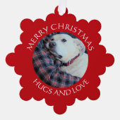 Photo of Cute White Dog with Dad Merry Christmas` オーナメントカード (正面)