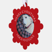 Photo of Cute White Dog with Dad Merry Christmas` オーナメントカード (左)