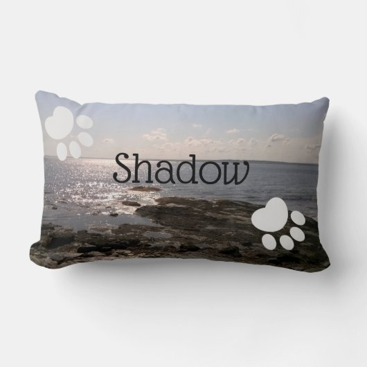 Photo of Sky and Sea Paw Prints Add Name of Dog ランバークッション (正面)