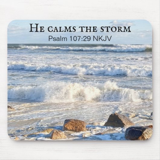 Photo of Stormy Sea He Calms the Storm Bible Verse マウスパッド (正面)