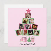 Photo Oh, What Fun Pink & Green Christmas シーズンカード (正面/裏面)