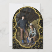 Photo on Back金ゴールドダマスクスワール結婚式招待状 招待状 (裏面)