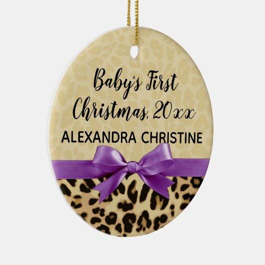 Photo on Back Girl Babys初めてのクリスマスLeopard セラミックオーナメント (右)