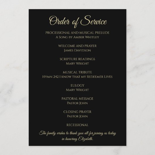 Photo on Black Funeral or Celebration of Life プログラム (裏面)
