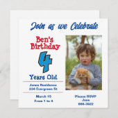 Photo on Four Year Old Boyパーティの招待状 招待状 (正面/裏面)