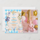 Photo Onederland Alice in Wonderland 1st Birthday 招待状 (正面)