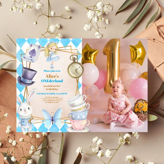 Photo Onederland Alice in Wonderland 1st Birthday 招待状
