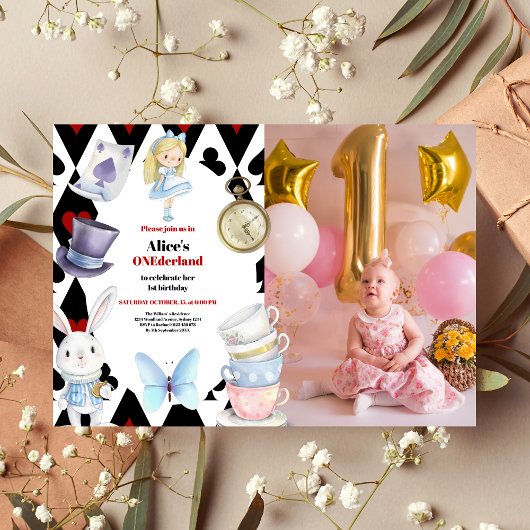 Photo Onederland Alice in Wonderland 1st Birthday 招待状