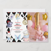 Photo Onederland Alice in Wonderland 1st Birthday 招待状 (正面)