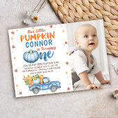 Photo Orange Blue Little Pumpkin 1st Birthday 招待状