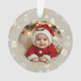 Photo Ornament – Gold Hearts, Bottles & Paw Prints オーナメント