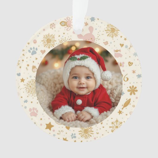 Photo Ornament – Golden Fireworks, Paw Prints オーナメント (正面)