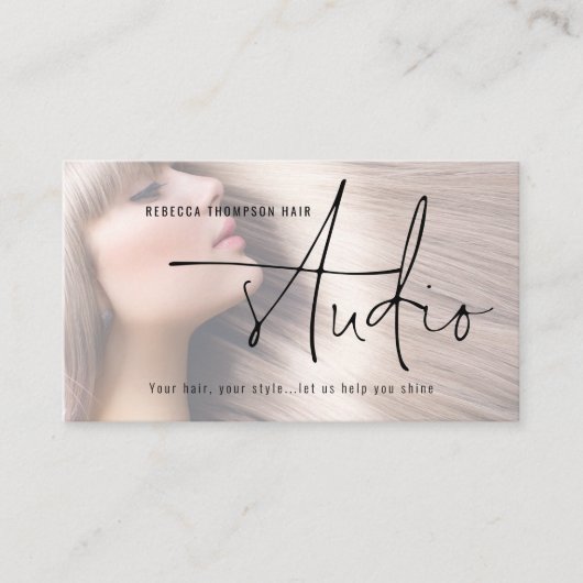 Photo Overlay Logo QR Code Hair Studio 名刺 (正面)