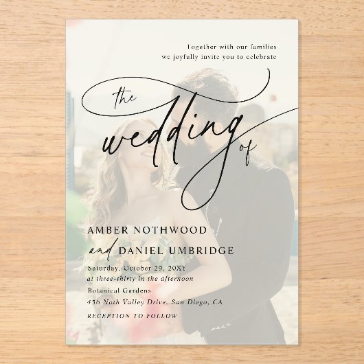 Photo Overlay Modern Elegant Calligraphy Wedding アクリル招待状 (正面)
