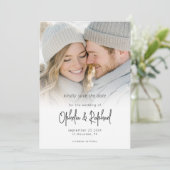 Photo Overlay Modern Script QR Code Wedding セーブザデート (スタンド正面)