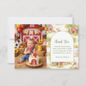 Photo Pastel Farm Animals Barnyard 1st Birthday サンキューカード (正面)