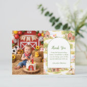 Photo Pastel Farm Animals Barnyard 1st Birthday サンキューカード (スタンド正面)