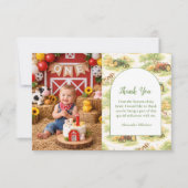 Photo Pastel Farm Tractor Barnyard 1st Birthday サンキューカード (正面)