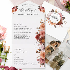 Photo Peach, Burgundy赤面結婚のTear Off RSVP オールインワン招待状