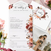 Photo Peach, Burgundy赤面結婚のTear Off RSVP オールインワン招待状