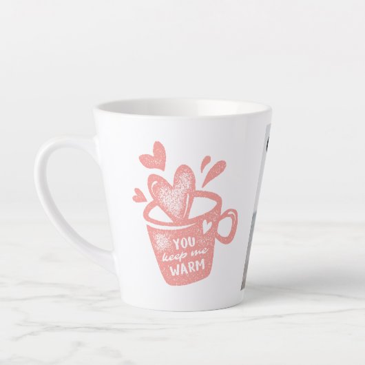 Photo Peach Pink Mug Hearts Stamp Love Latte Mug カフェラテマグ (左)