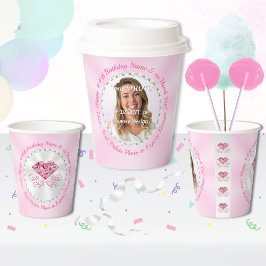 Photo Personalized, Pink Birthday Paper Cups 紙コップ