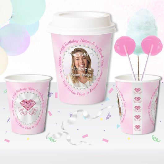 Photo Personalized, Pink Birthday Paper Cups 紙コップ