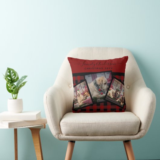 PHOTO PILLE – バッファロープレイドパーソナライズされたクリスマス赤 クッション (椅子)