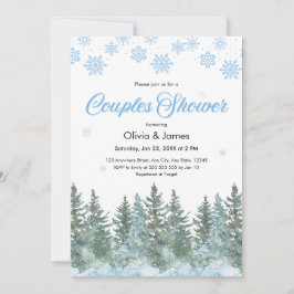 Photo Pine Winter Snowflakes Couples Bridal Shower 招待状