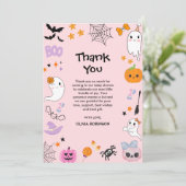 Photo Pink A Little Boo Cute Halloween Baby Shower サンキューカード (スタンド正面)