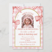 Photo Pink Bow Cute Sweetheart Girl Birthday 招待状 (正面)