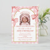 Photo Pink Bow Cute Sweetheart Girl Birthday 招待状 (スタンド正面)