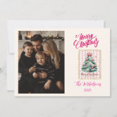 Photo Pink Bow Merry Christmas シーズンカード (正面)